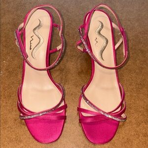 open toe heels (3 inch)  - Pink with rhinestones